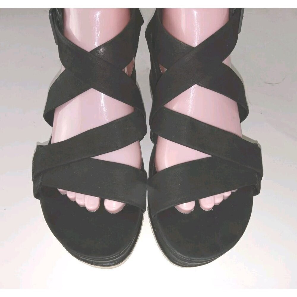 Eileen Fisher Black Boost Platform Sandal 9 Summer Vacation Travel Minimalist - Picture 3 of 12